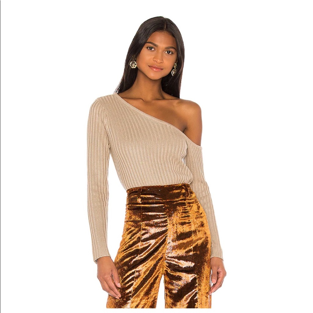 Revolve one shoulder tan sweater top